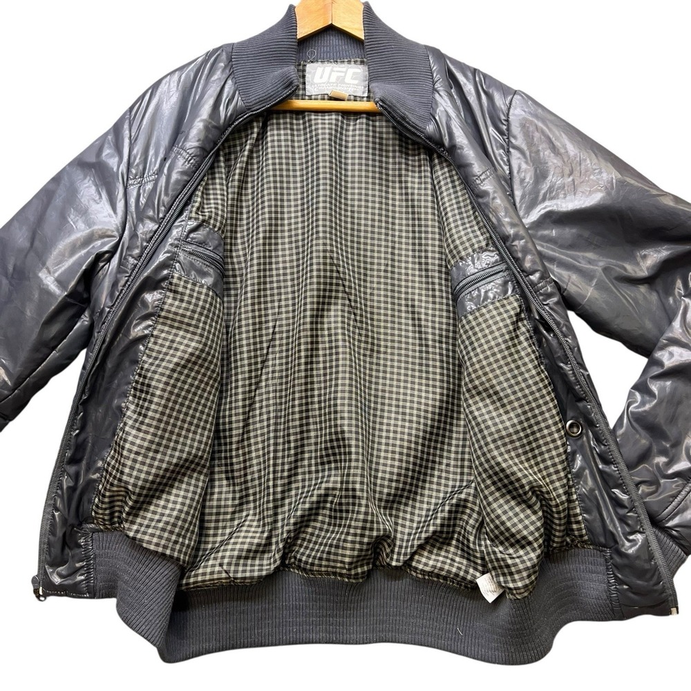 Vtg UFC Y2K Ultimate Fighting Championship Gray Glossy Jacket Size S/M Zip Plaid - Picture 7 of 9
